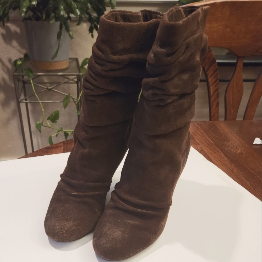 Jessica Simpson‎ size 8.5 chocolate suede leather high heel slouch boots